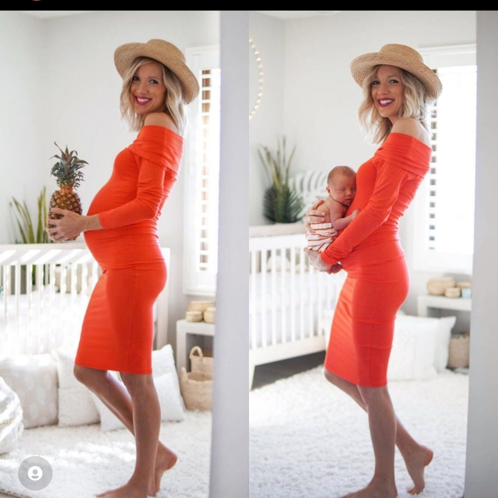 A Pea In The Pod maternity dress off-shoulder size S, orange/red